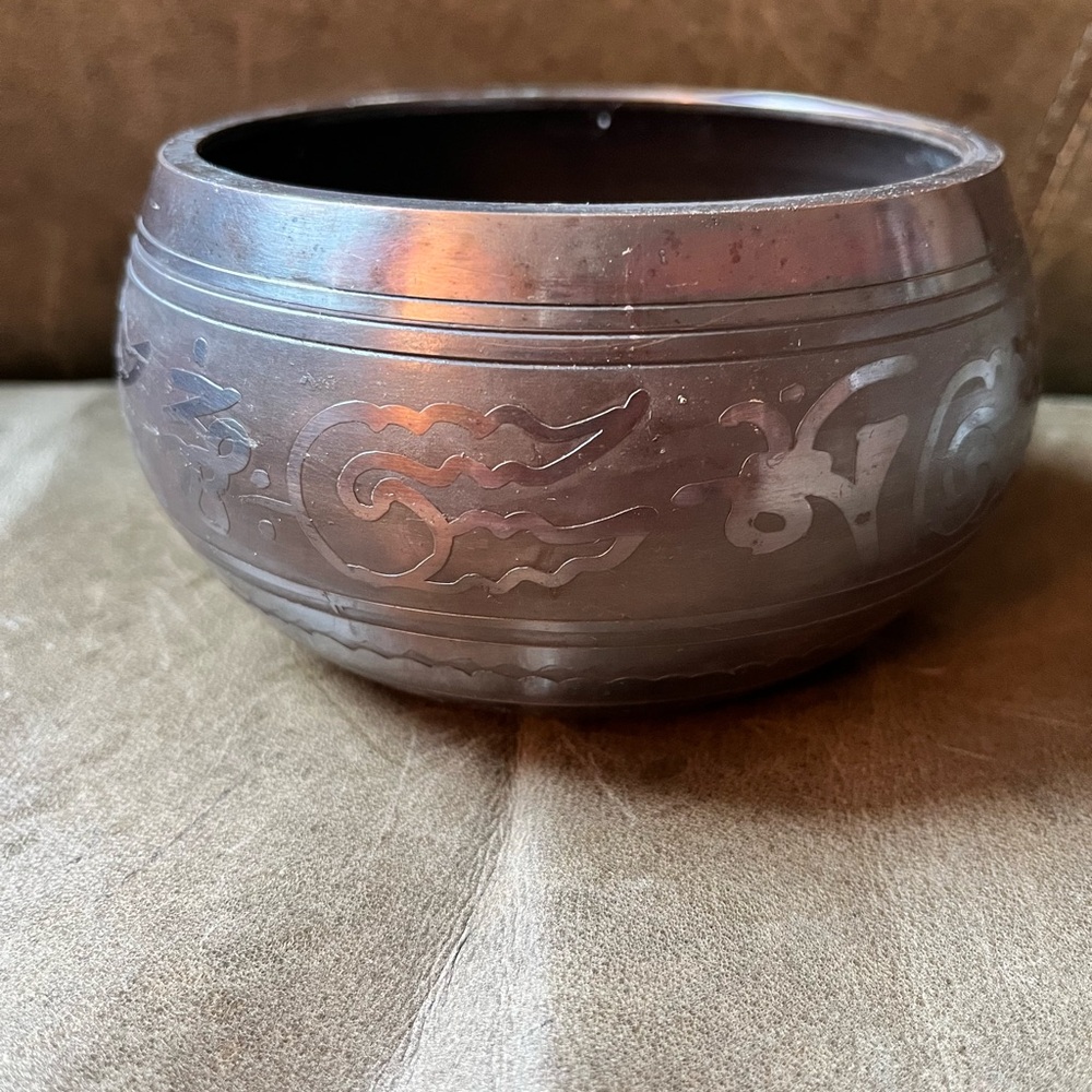 Heavy Tibetan Singing Bowl with Wooden Mallet - Deep Brown - Picture 2 of 5